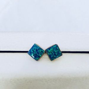 Silver blue square earrings